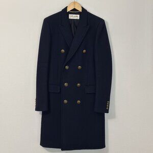Saint Laurent Mens FW13 Allure Navy Gold buttoned Coat Size 48 (European)